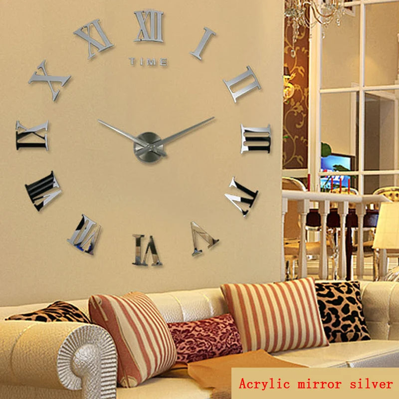 Decor Large Roman Mirror Fashion Modern Quartz Clocks Living Room