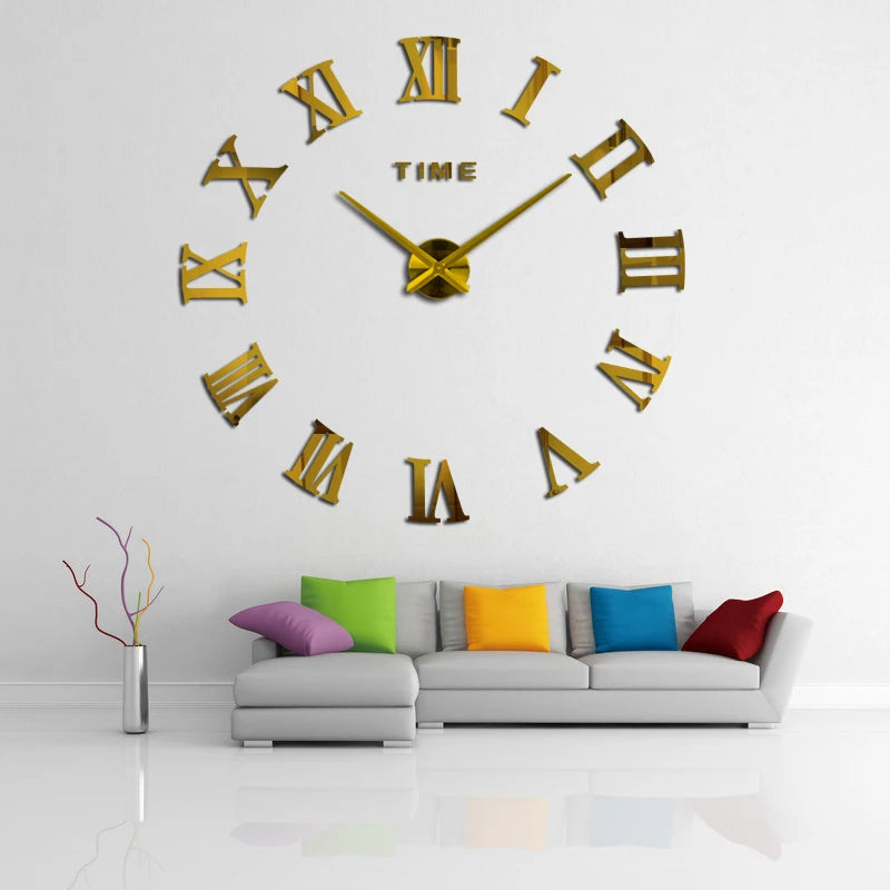 Decor Large Roman Mirror Fashion Modern Quartz Clocks Living Room