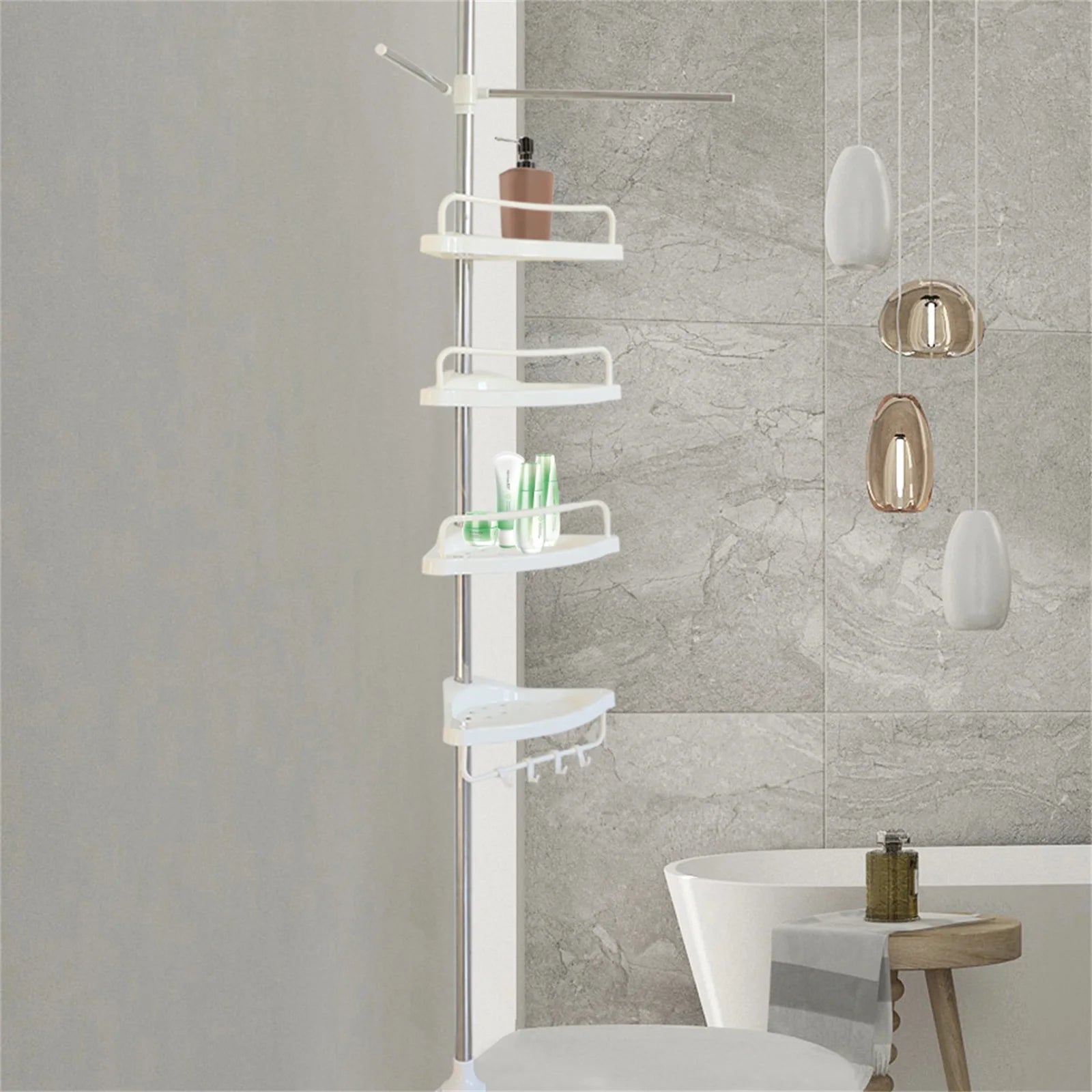 Tension Pole Rust Proof Telescopic Rod 4 Tier Storage Rack Shower Organizer