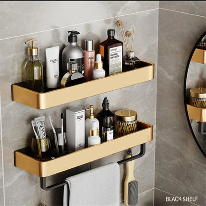 Storage Organizer Holder Corner Shelf Brushed Gold Black Aluminum Bath Shower Shelf