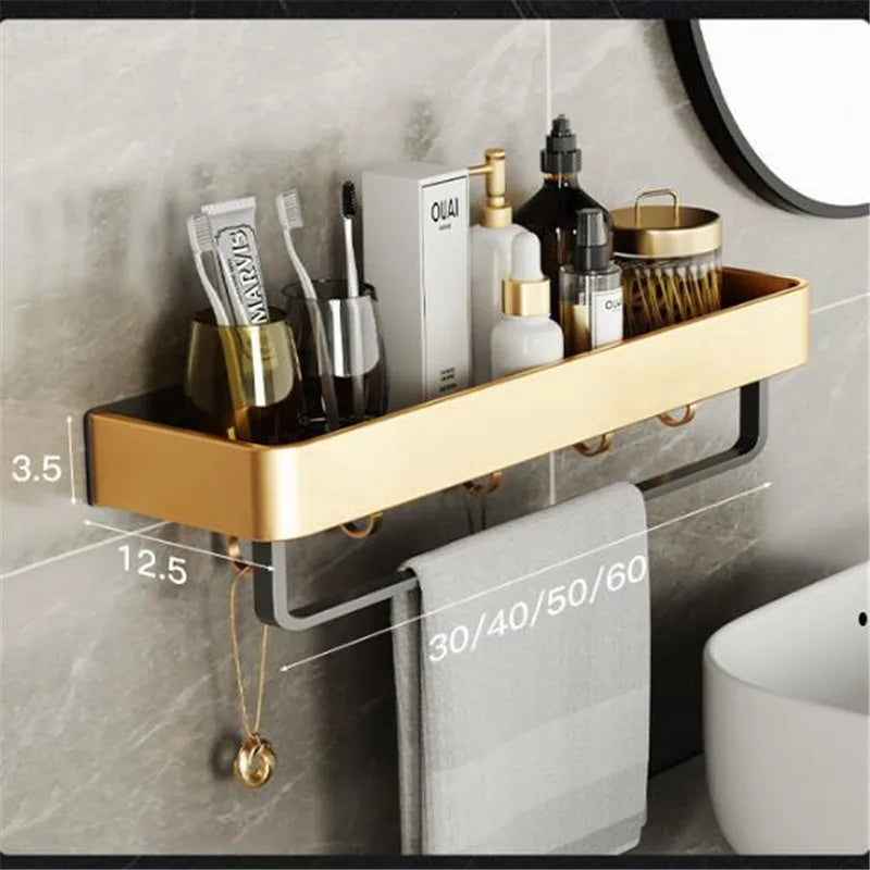 Storage Organizer Holder Corner Shelf Brushed Gold Black Aluminum Bath Shower Shelf