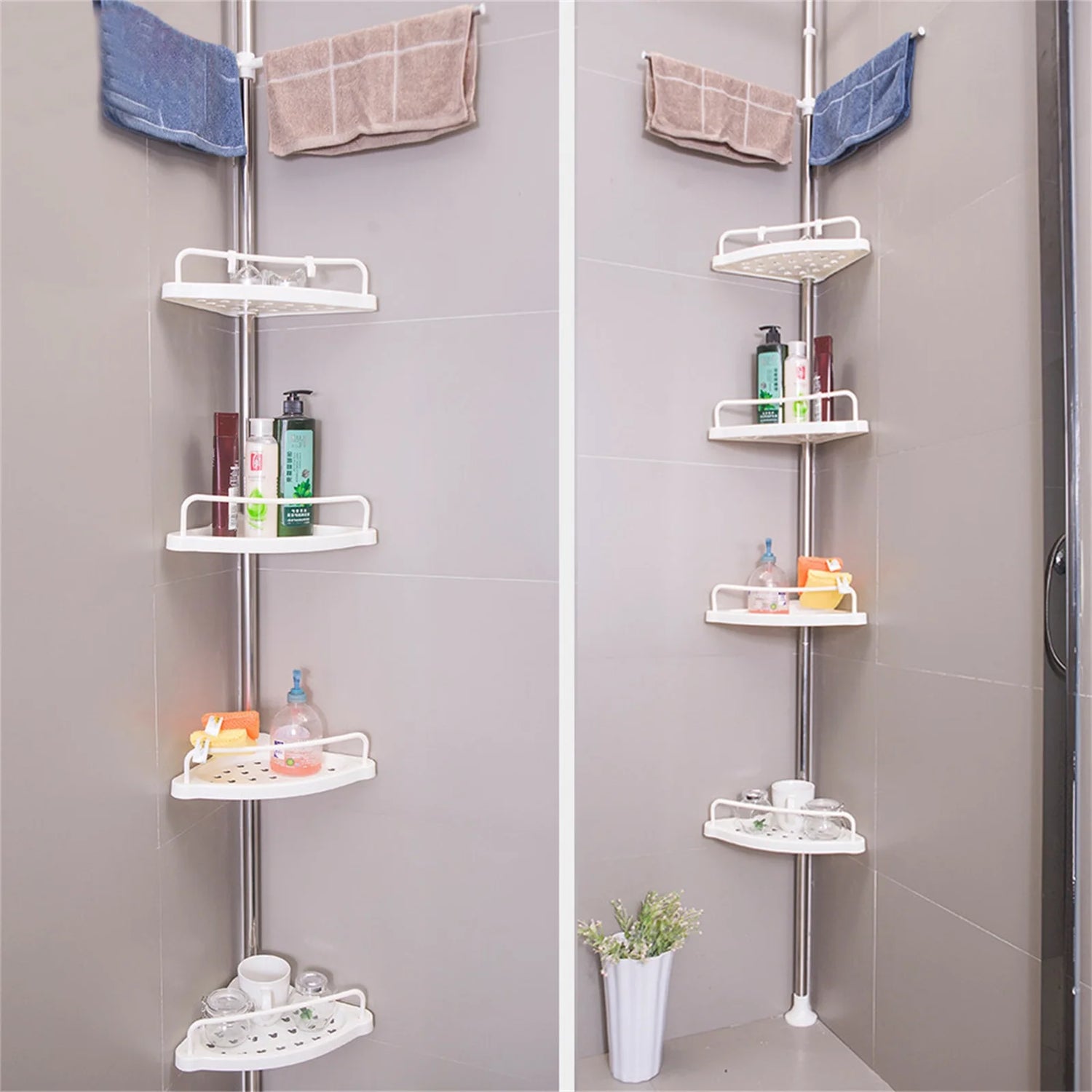 Tension Pole Rust Proof Telescopic Rod 4 Tier Storage Rack Shower Organizer