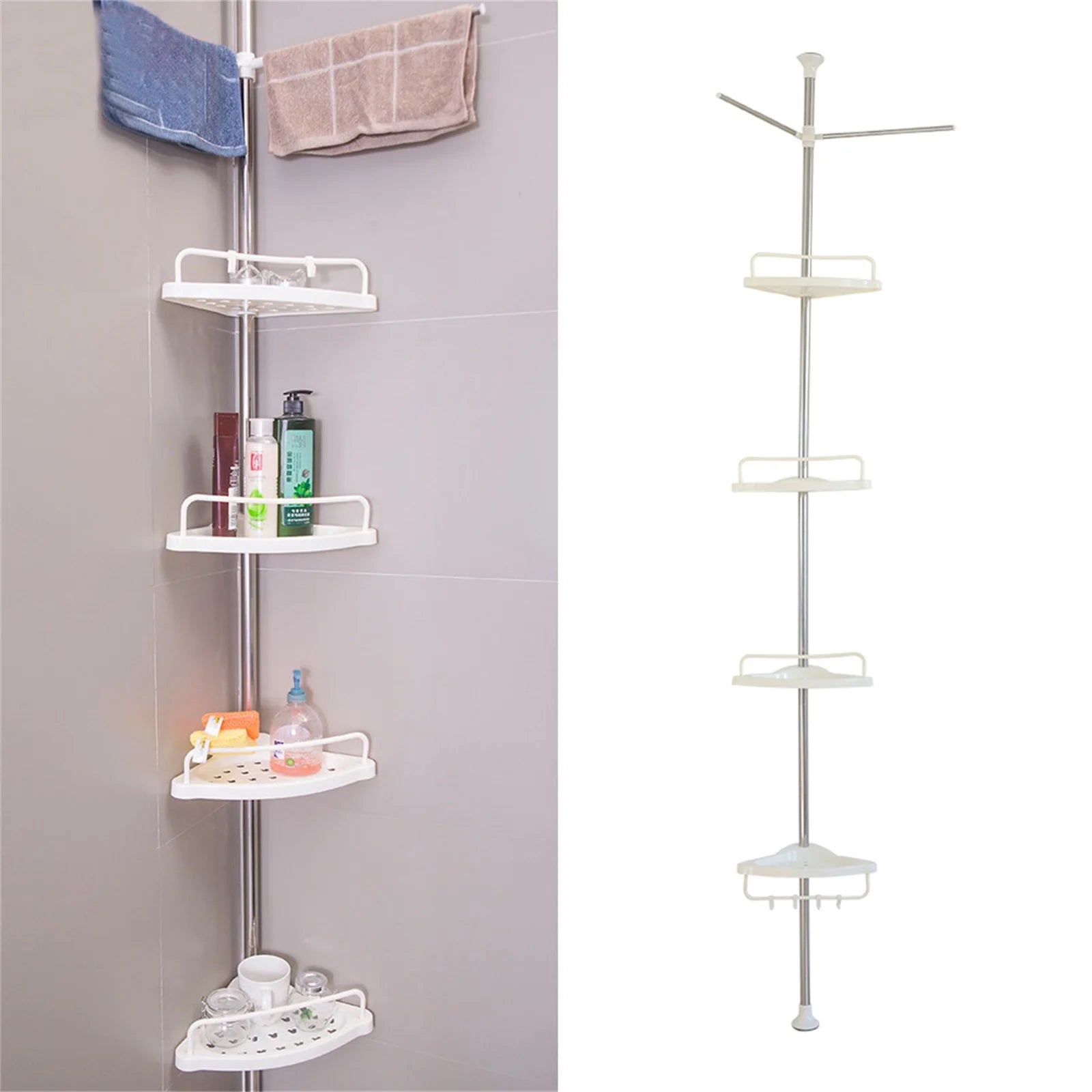 Tension Pole Rust Proof Telescopic Rod 4 Tier Storage Rack Shower Organizer