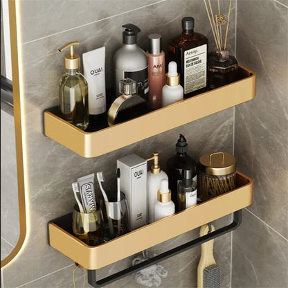 Storage Organizer Holder Corner Shelf Brushed Gold Black Aluminum Bath Shower Shelf