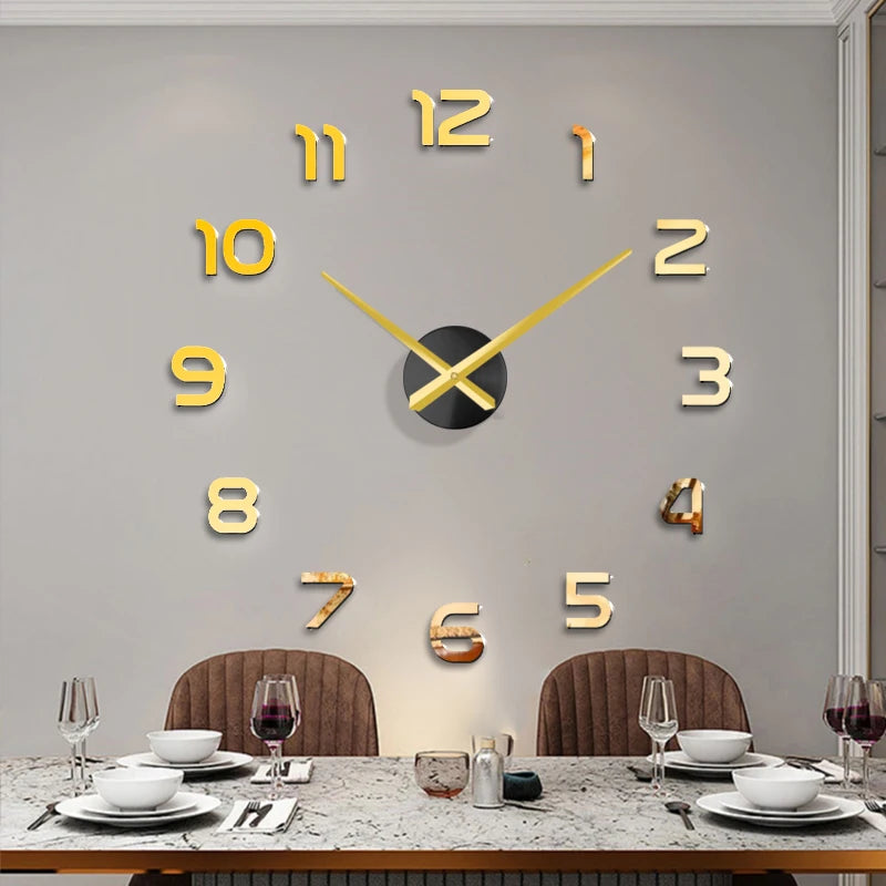 Fashion 3D big size wall clock mirror sticker DIY brief living room decor