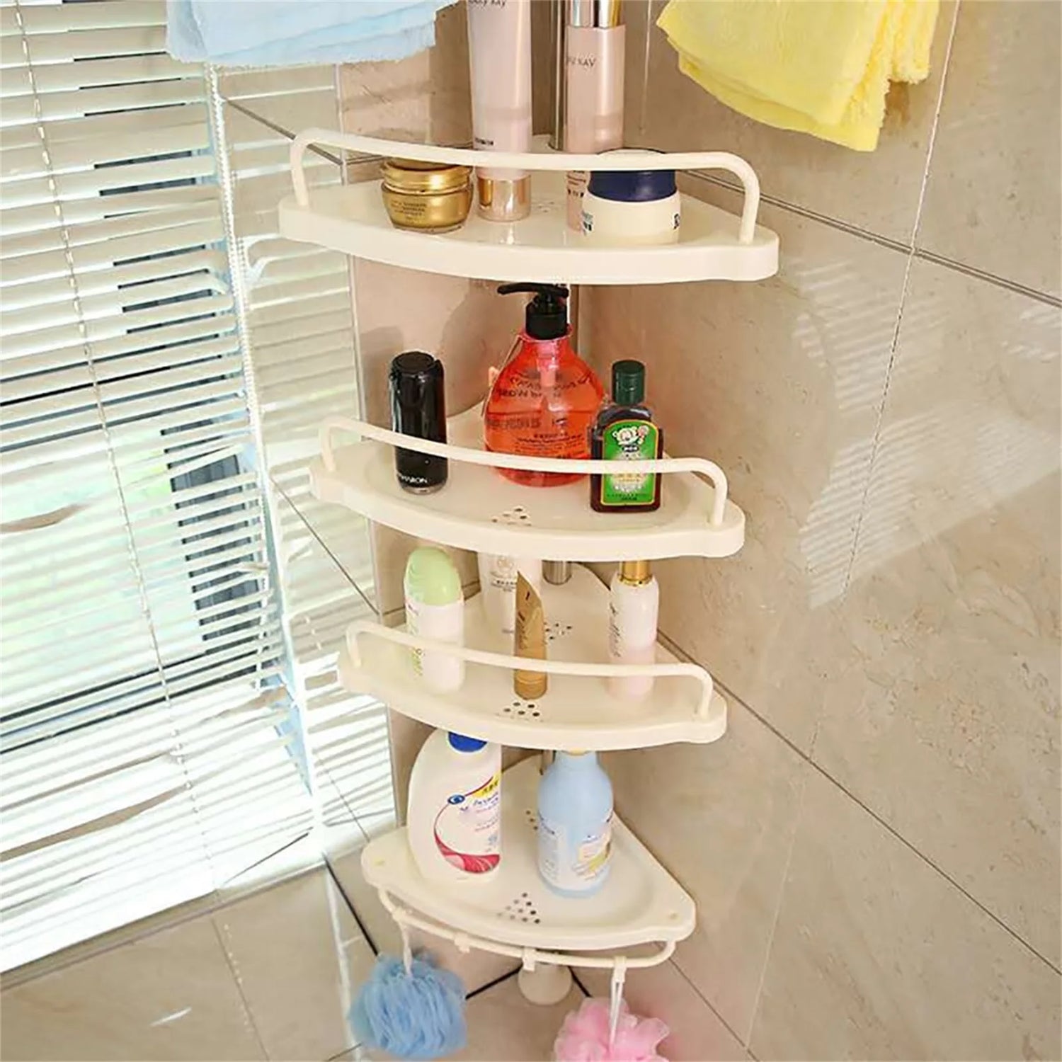 Tension Pole Rust Proof Telescopic Rod 4 Tier Storage Rack Shower Organizer