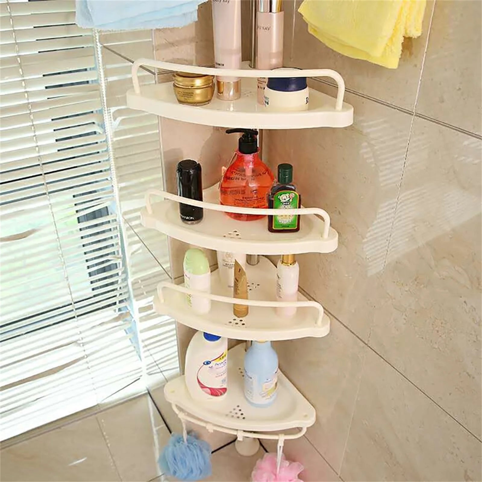 Tension Pole Rust Proof Telescopic Rod 4 Tier Storage Rack Shower Organizer