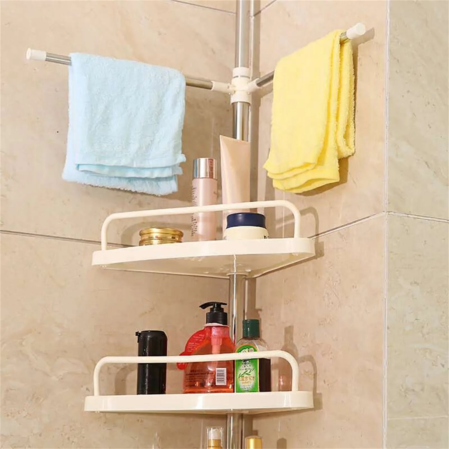 Tension Pole Rust Proof Telescopic Rod 4 Tier Storage Rack Shower Organizer